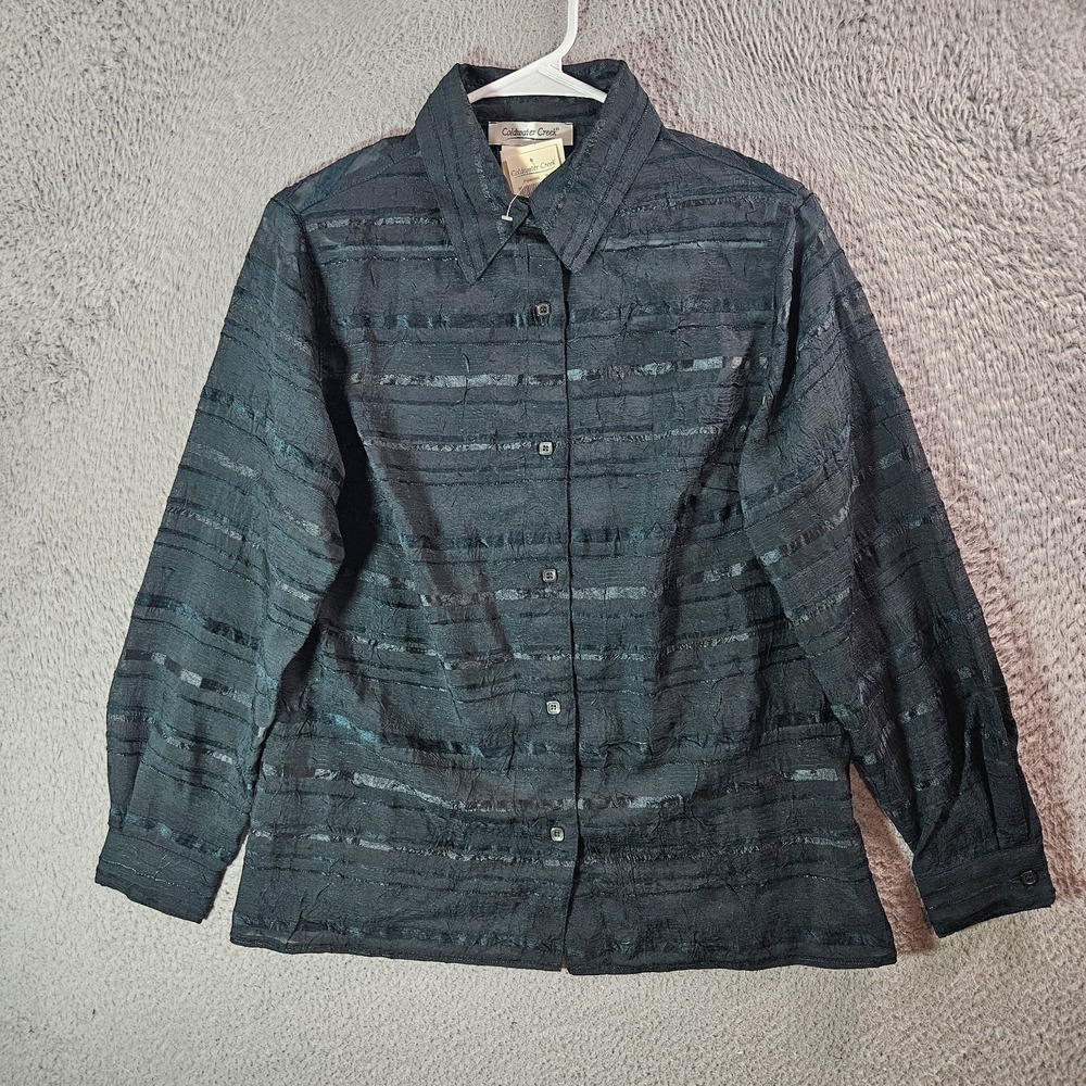 Coldwater Creek Shirt Top Women Petite Small Semi-Sheer Long Sleeve Black